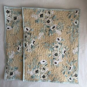 Madison Park Standard Pillow Shams Set of 2 Floral Cream Aqua Pastel 100% Cotton